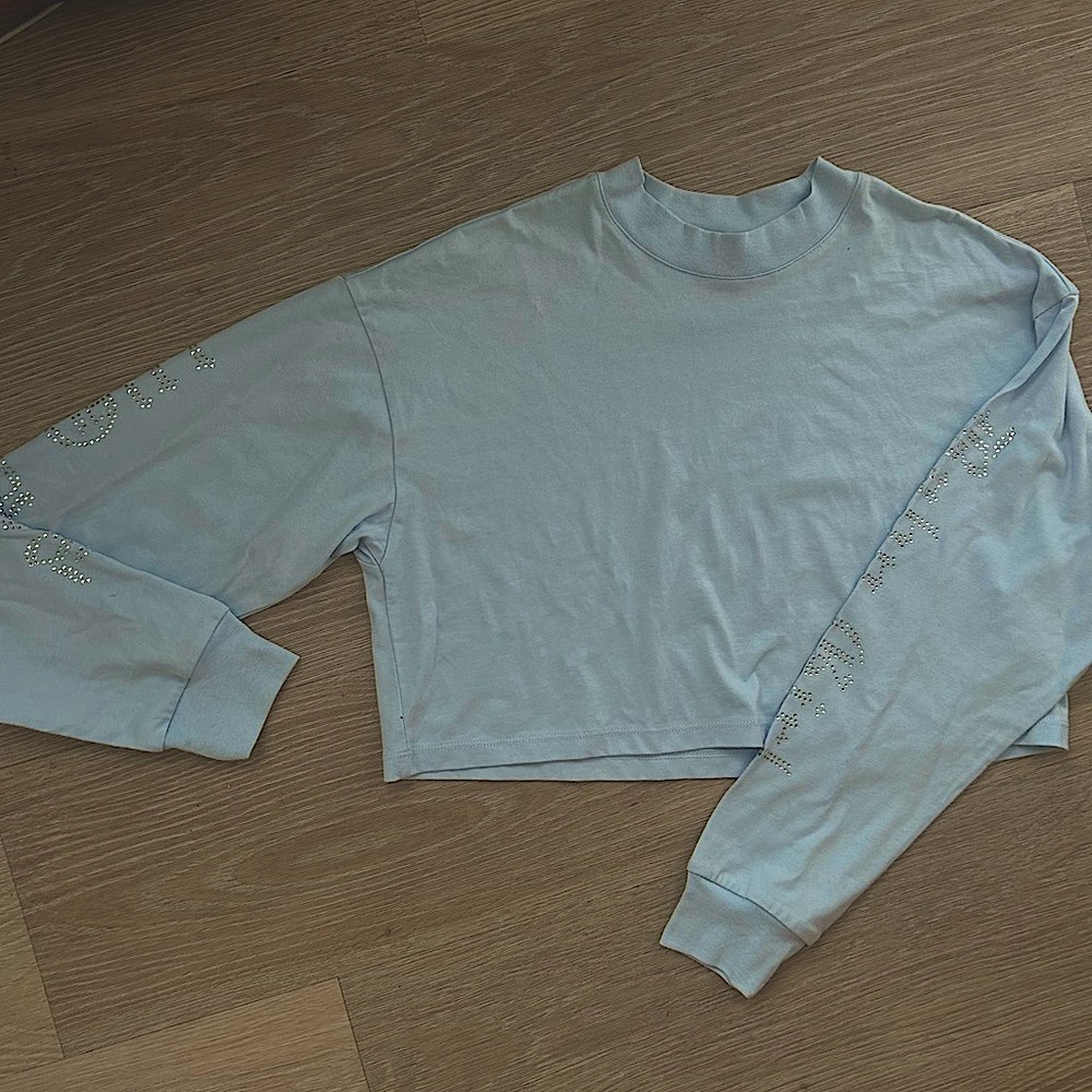 NEW BABYGIRL rhinestone | Cropped Long Sleeve | Baby Blue | Y2K